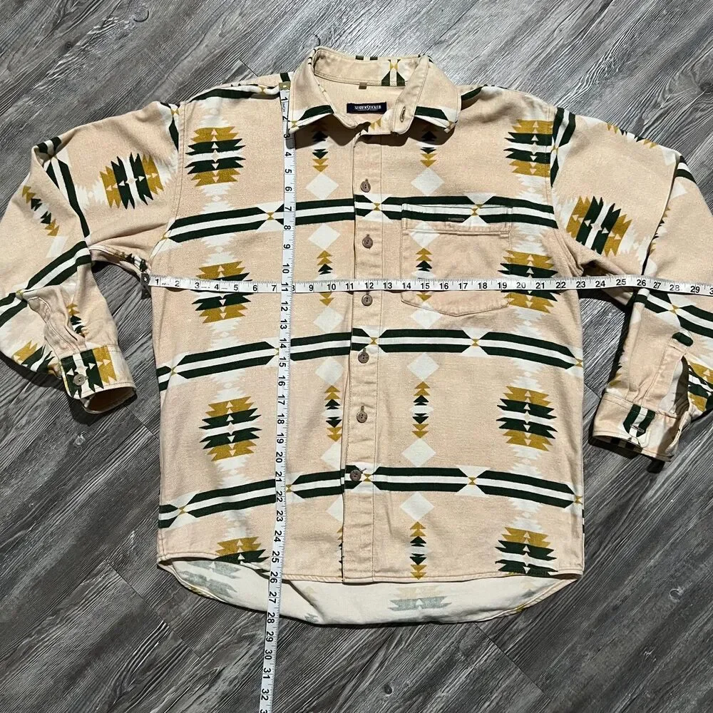 Vintage Seidensticker Southwestern Pattern Shirt M Beige Cotton
